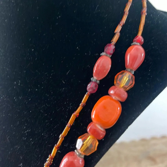 Beaded long necklace glass orange boho casual - Picture 6 of 10